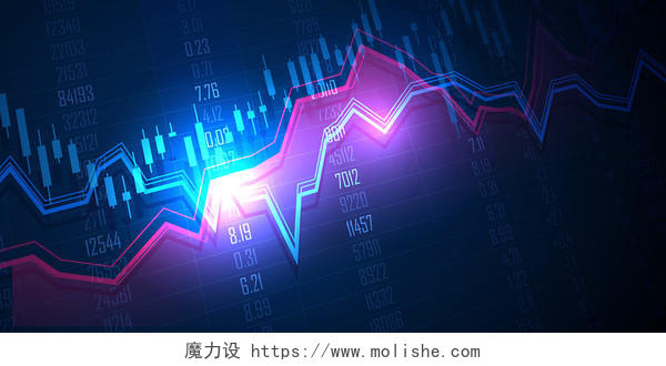 蓝色科技金融光效K线图线条科技股票数据矢量展板背景